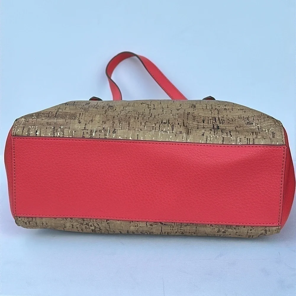 ANNE KLEIN RED FAUX LEATHER CORK METALLIC WOMENS SATCHEL HANDBAG BAG PURSE